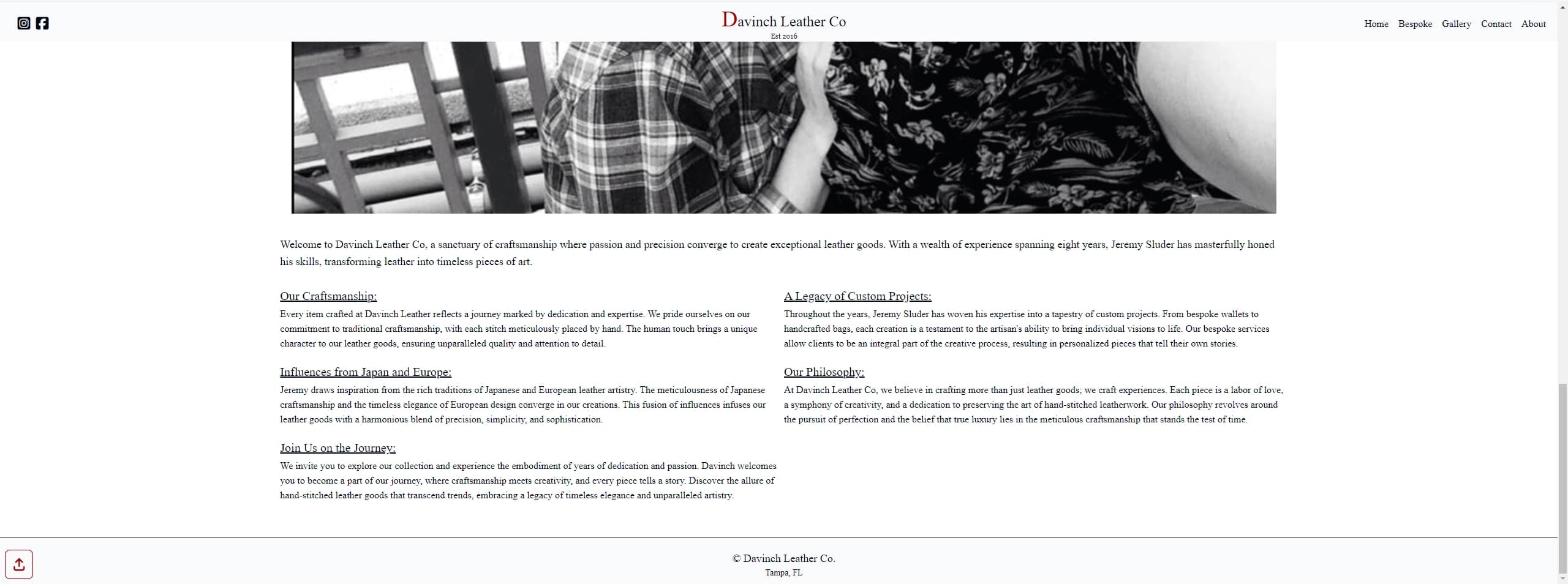 screenshot of Davinch Leather Website