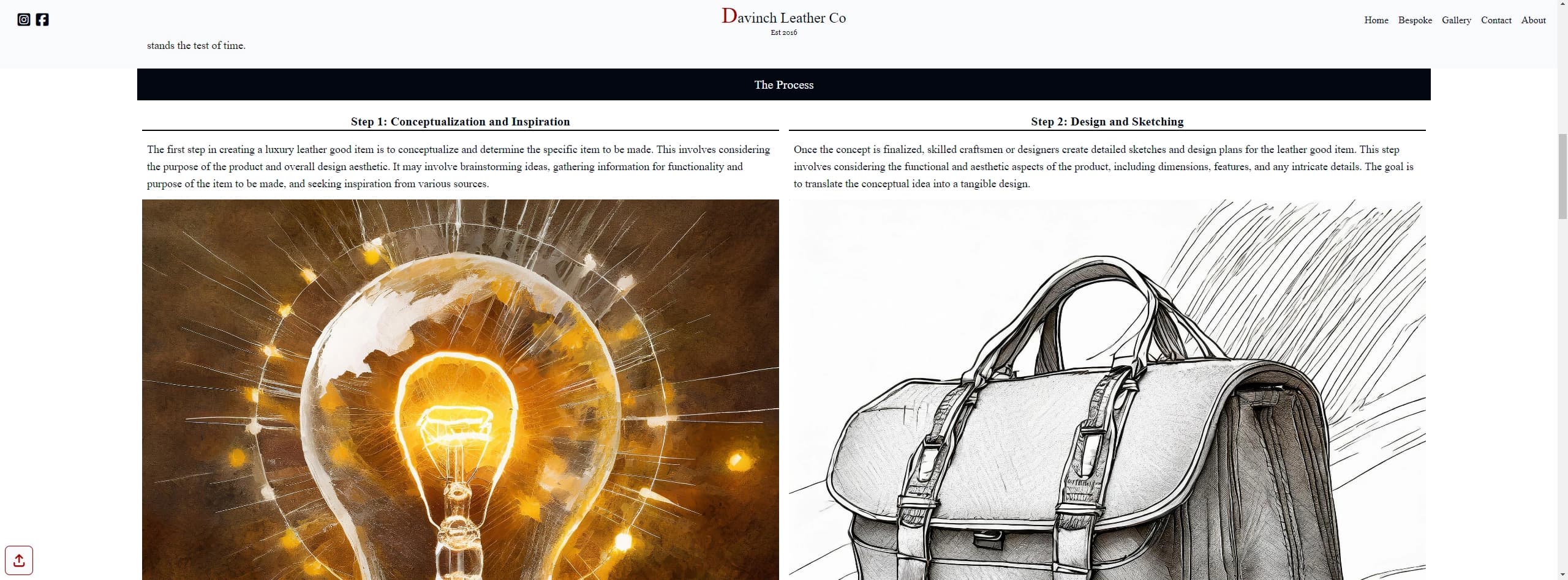 screenshot of Davinch Leather Website