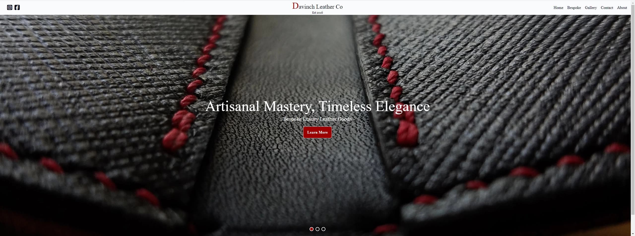 screenshot of Davinch Leather Website